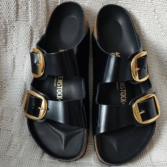 Birkenstock Arizona Big Buckle Natural Leather Patent - High Shine Black - Picture 1 of 6